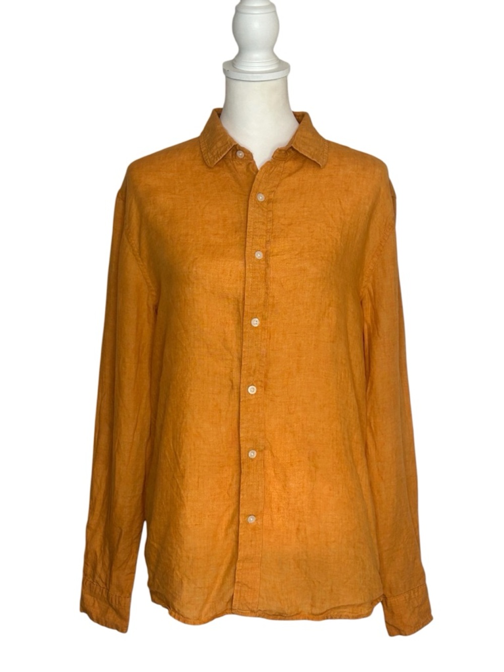 Banana Republic EUC Mustard Orange Button-Down 100% Linen Shirt Sz M Lagenlook